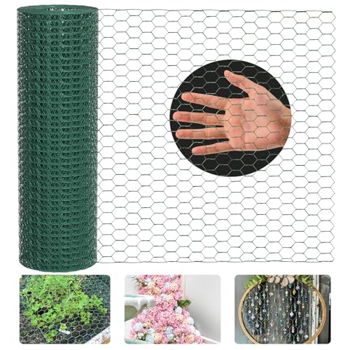 Lienffy Hühnerdraht für Blumenarrangements,Garten Geflügel Netting- 0.45 × 12m verzinkt PVC beschichtet 1.9cm Loch Größe Hexagonal Draht Gartenzaun für Handwerk Huhn Coop Barriere Kaninchenkäfig, grün