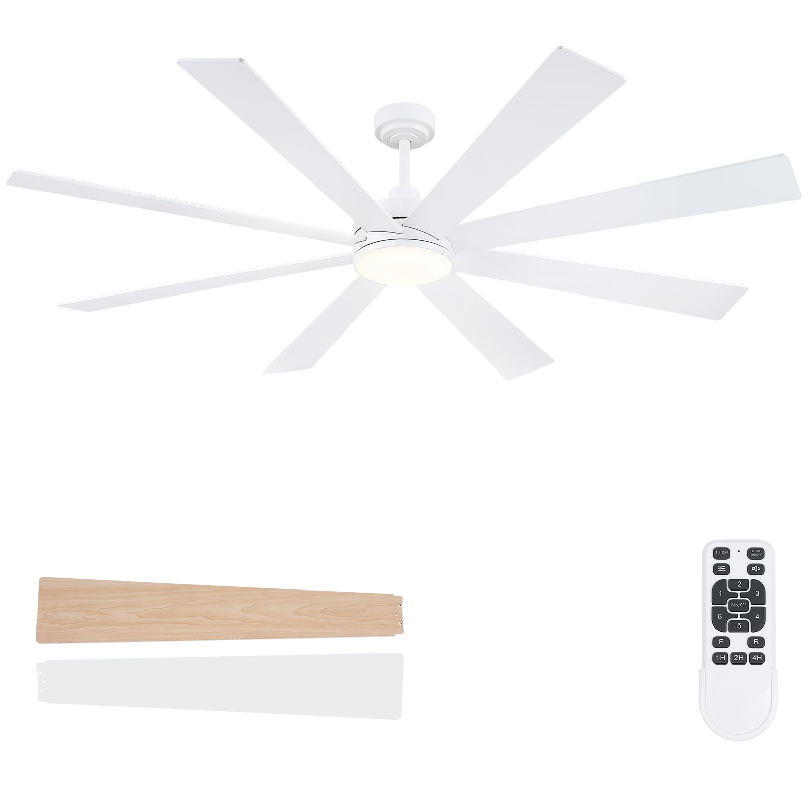 BayDay Farmhouse Rustic Ceiling Fans with Lights and Remote, Bedroom Living Room Kitchen Fans Ceiling with Light Chandier (White, 72 inch)