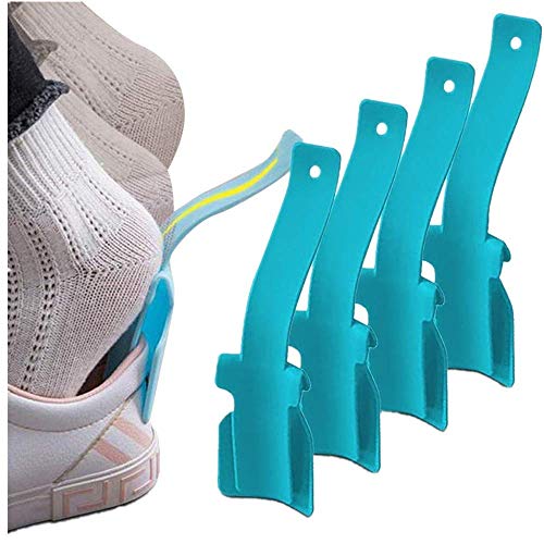 Lazy Shoe Helper, 2020 4 PCS Portable Sock Slider - Handled Shoe Horn - Shoe Lifting Helper Easy on Easy Off, Plastic Shoehorn for Men, Women and Kids - Fits for All Shoes (Blue)