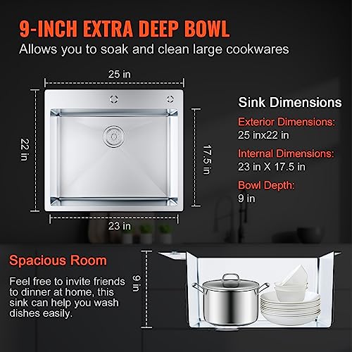 Vevor 25 INCH DROP-IN SINK Kitchen Sink, 304 Stainless Steel Drop-In Sinks thumb #2