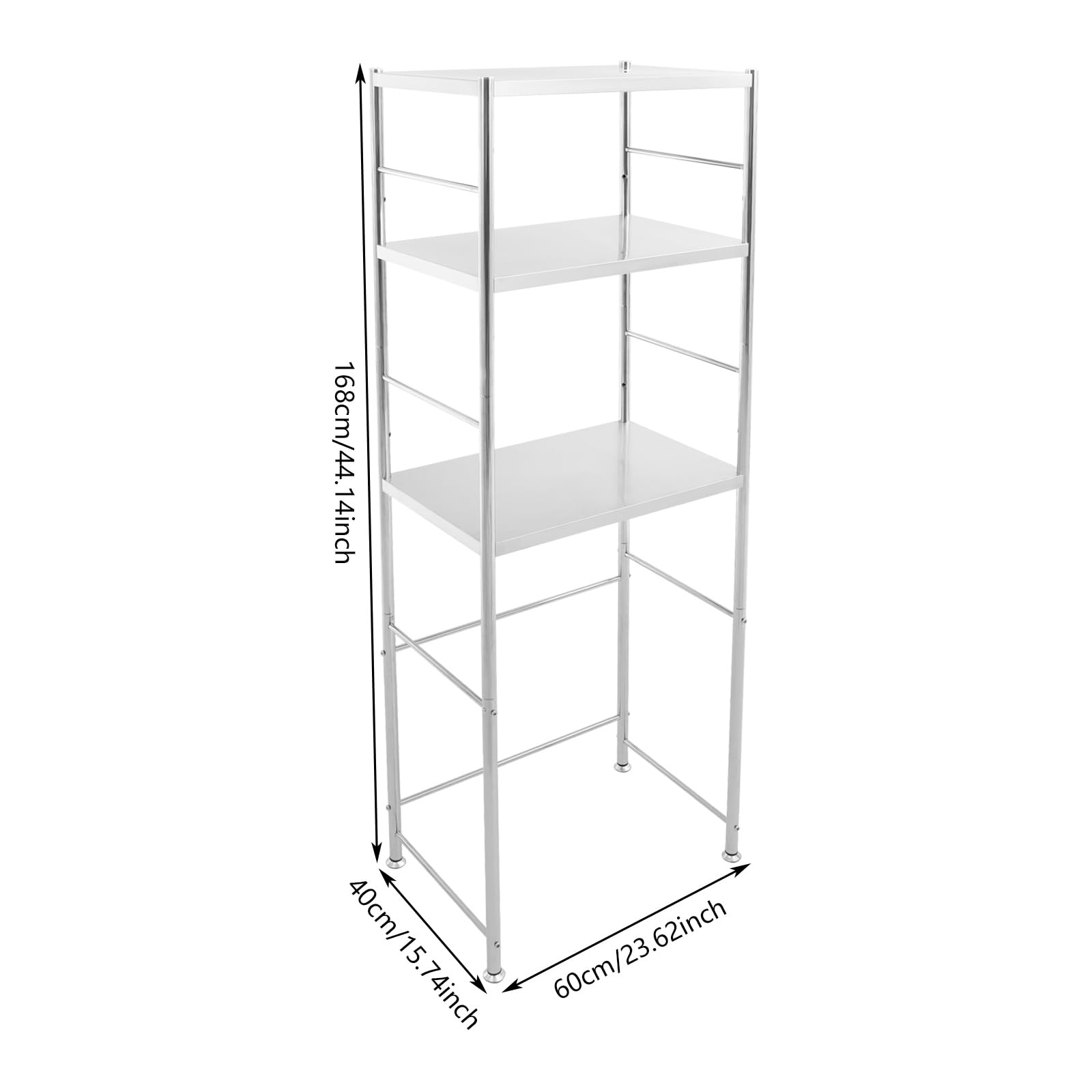 Robusto scaffale in acciaio inox con piano inferiore aperto, versatile per cucina, bagno e magazzino, portata 5 kg per piano (60 x 40 x 168 cm)