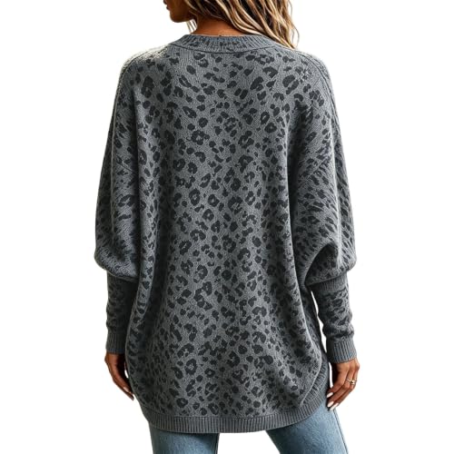 Women's Leopard Cardigan, Oversized Open Front Knit Sweater Lantern Sleeve - image 5
