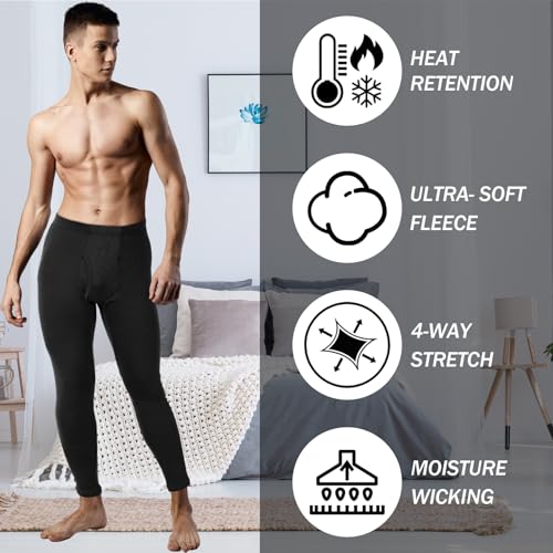 2 Pack Thermal Men Long Underwear Pants Winter Warm Fleece Lined Underwear Bottom Cold Weather Base Layer Legging4