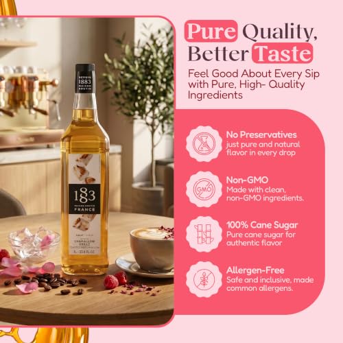 Image of 1883 Gingerbread, Pumpkin Spice, Toasted Marshmallow Syrups with Pumps (Winter Holiday Flavors) for Drinks - 1 Liter Glass Bottles (Pack of 3)