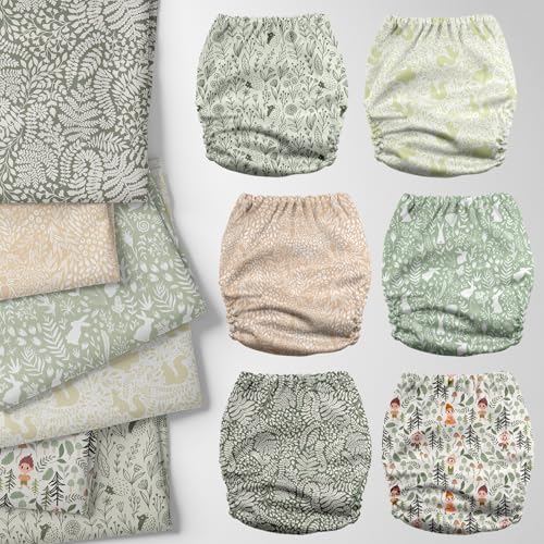 Mama Koala 3.0 Cloth Diapers for Babies with AWJ Lining, 6 Pack with 6 5-Layer Natural Cloth Diaper Inserts - Reusable and Washable Pocket Diapers(A-Spring Sprouts)