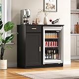 Herture Mini Fridge Cabinet,Coffee Bar Cabinet with Fridge Space & Wine Storage with Outlets,Fits 24" Fridge,Mini Fridge Stand,Buffet Sideboard Table Wine Cabinet for Kitchen Dining Room Black KH05MRB