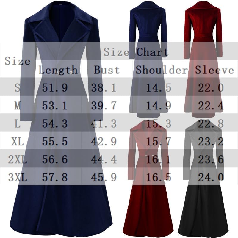 Womens Victorian Trench Coat Double Breasted Long Winter Jacket Medieval Vintage Windbreaker Overcoat - Image 7