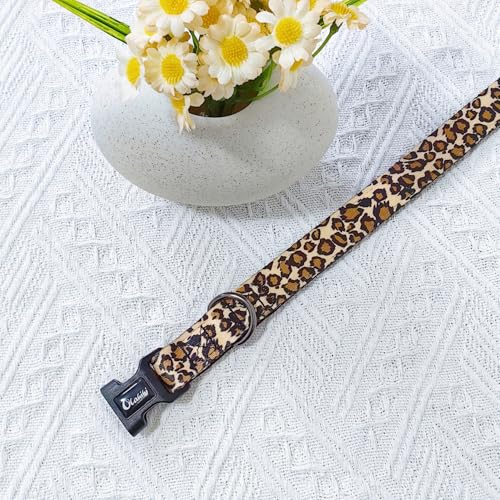 Olahibi Basic Hundehalsband, Polyester-Gurtband, gepolstert mit weichem Neopren, Leopardenmuster, für kleine Hunde (S, Brauner Leopard)