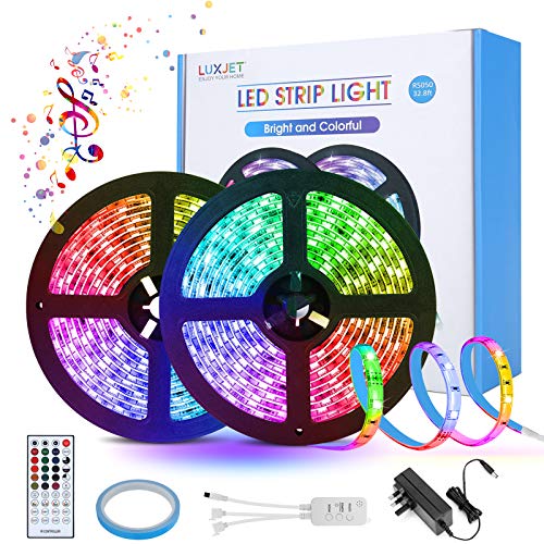 LED Strip Lights 10M LUXJET 5050 RGB LED Music Sync Color Changing 300LEDs Rope Light with 40-Keys Remote Control Waterproof LED Lighting Strip for Room Ceiling Bedroom TV Bar Party Home Decorations