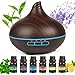 Aroma Diffuser, 300ml Duftöl Diffuser mit 6 * 10ml Ätherische Öle, Öl Diffusor Ultraschall Luftbefeuchter mit 2 Sprühnebel-Modi 7 Farben LED für Luft Aroma, Raumduft, Yoga, Büro, SPA