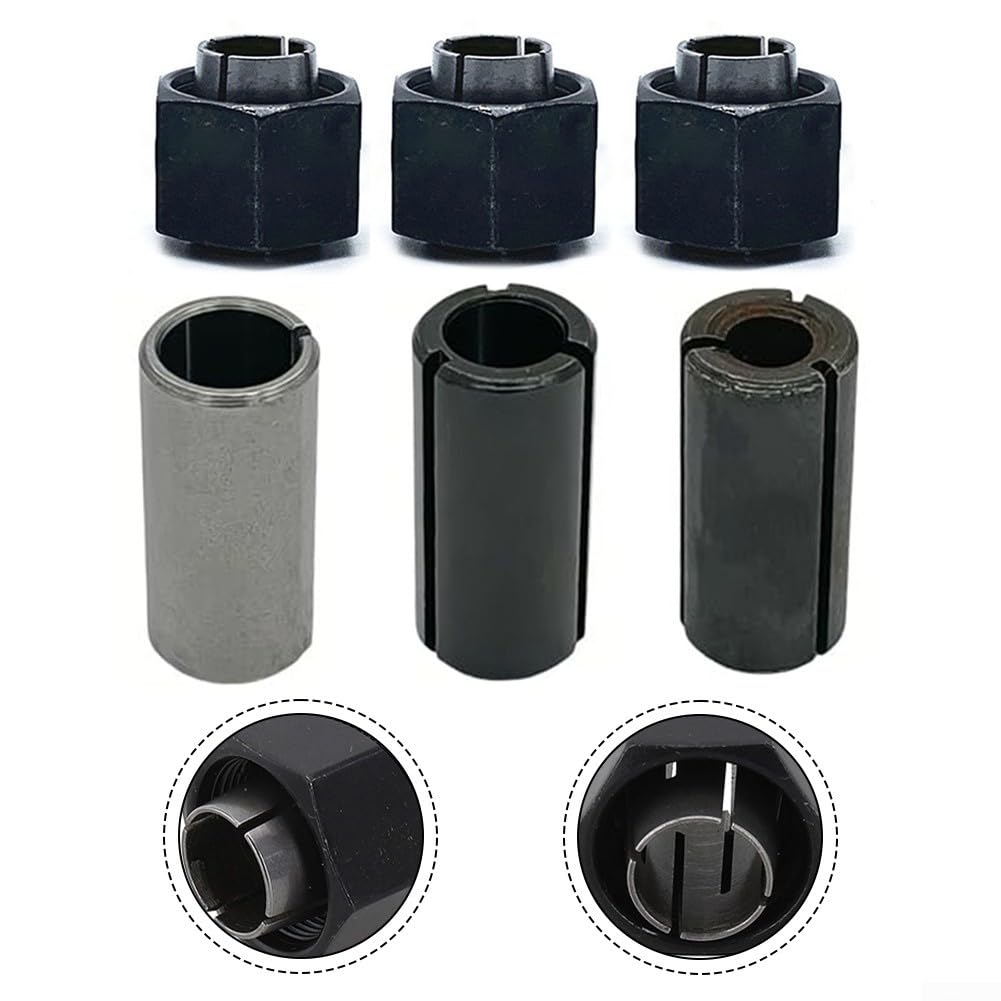 Lot de 3 bagues de serrage et écrous de rechange pour Dewalt Dw621 Dw616Mdpk Dw618DM 1/4" 1/2" 12 mm + manchons adaptateurs 3/8 8 6 mm, métal de haute qualité