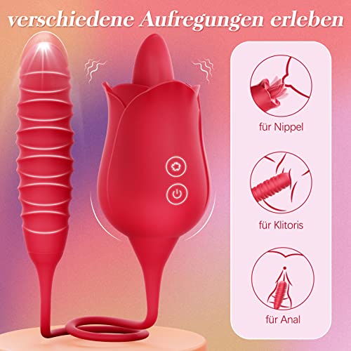 Vibration für frauen Dildo Vibrator Sex Spielzeug für die frau mit 10 Stoßfunktions 3in1 Rose Sexspielzeug mit 10 Zungenlecken Vibratoren Stimulator Erotik Analvibrator Sex Spielzeug für Paare – Bild 5