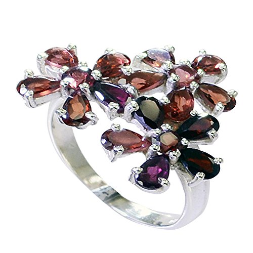Bague de mariage en grenat naturel et argent massif pour femme