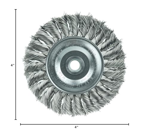 Image of Weiler 08284 4 inch Standard Twist Knot Wire Wheel, .0118 inch Stainless Steel Fill, 1 /2 inch-3 /8 inch Arbor Hole, Made in the USA (Pack of 10)