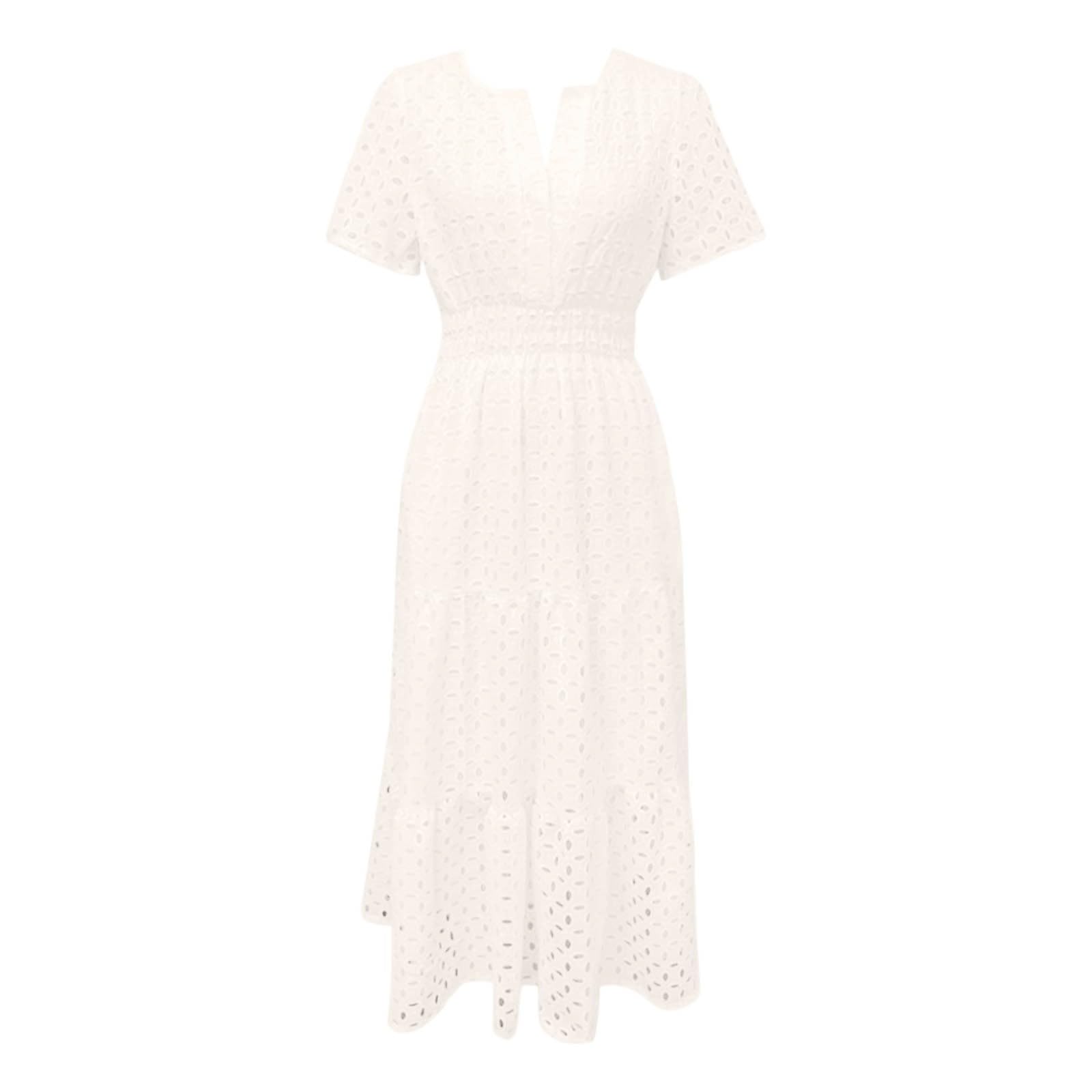 Abito estivo da donna, lungo, linea ad A, elegante, scollo a V, arioso, a vita alta, abito da vacanza, a maniche corte, stile midi