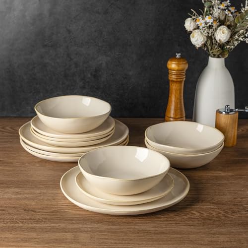 Image of AmorArc Ceramic Dinnerware Sets,Handmade Reactive Glaze Stoneware Plates and Bowls Sets,Highly Chip and Crack Resistant | Dishwasher & Microwave Safe Dishes Set,Service for 6 (18pc)
