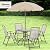 Outsunny 6 Piece Patio Dining Set for 4 with Umbrella, Outdoor Table and Chairs with 4 Folding Dining Chairs & Round Glass Table for Garden, Backyard and Poolside, Beige