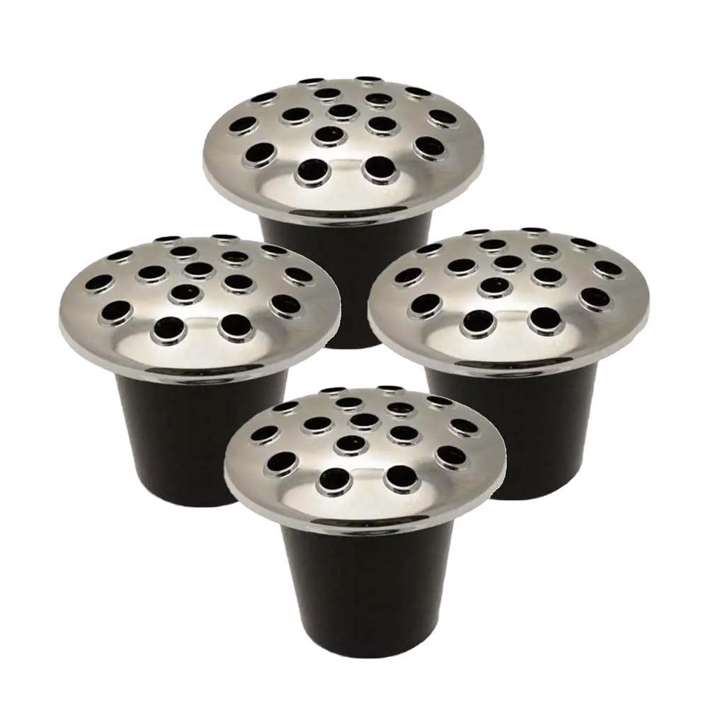 shopior Black Memorial Grave Vase with Silver Lid – Weatherproof Cemetery Flower Holder for Headstones & Graves | Durable Plastic Graveside Flower Vase for Fresh & Artificial Flowers (Silver - 4Pack)