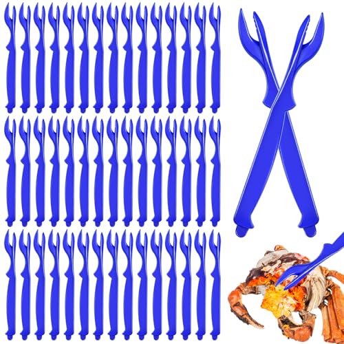 Lainballow 60 Pcs Crab Legs Crackers Set, Crab Pick Tools Set, Seafood Cracker Tools, Easy Opener Shellfish Picks Knife for Seafood Lobster Crab Shrimp (Blue)