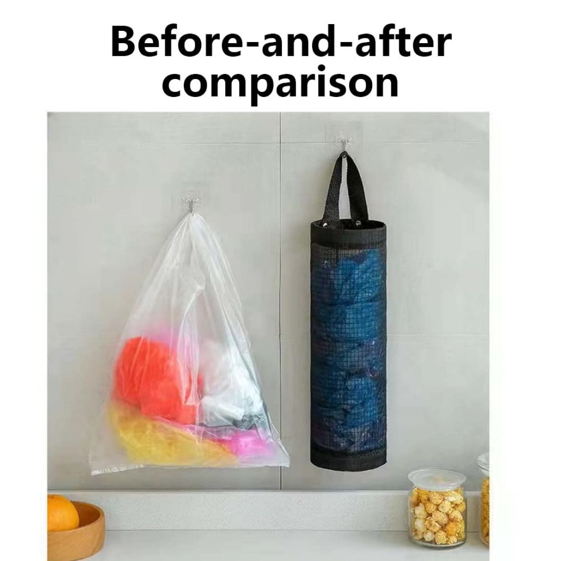 3 Organisateurs à Sacs Plastique Suspendus - Avec Crochets - Taille 37,5x11,5 Cm - Nylon Maillé Transparent - Pour Cuisine, Salle De Bain, Rangement