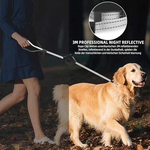 Automatische Hundeleine - 1.4m Einziehbare Leine - 150KG Max Zugkraft PA66+Polyester - 3M Reflektierend für Nachtsicherheit - Bis 25KG Hunde Schwarz