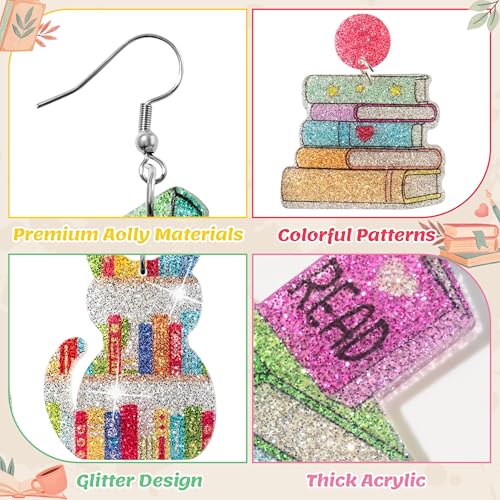 Y1tvei Black to School Earring - 9 Pairs Read Book Bookcase Sparkly Glitter Acrylic Drop Dangle Earring Read All The Books Jewelry Accessories Supply for Women Bookworms Reading Lover Bookish Gift4