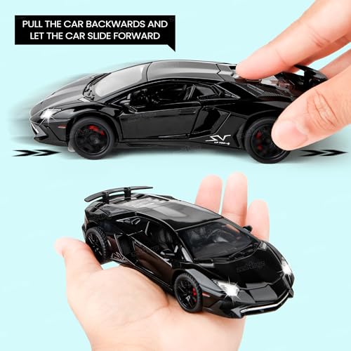 Image of Zest 4 Toyz Die-Cast Car Toy 1:32 Scale with Pull Back Action LED Lights Openable Doors Realistic Sound Sports Premium Collectible Model Metal Car for Kids and Adults - (Black)