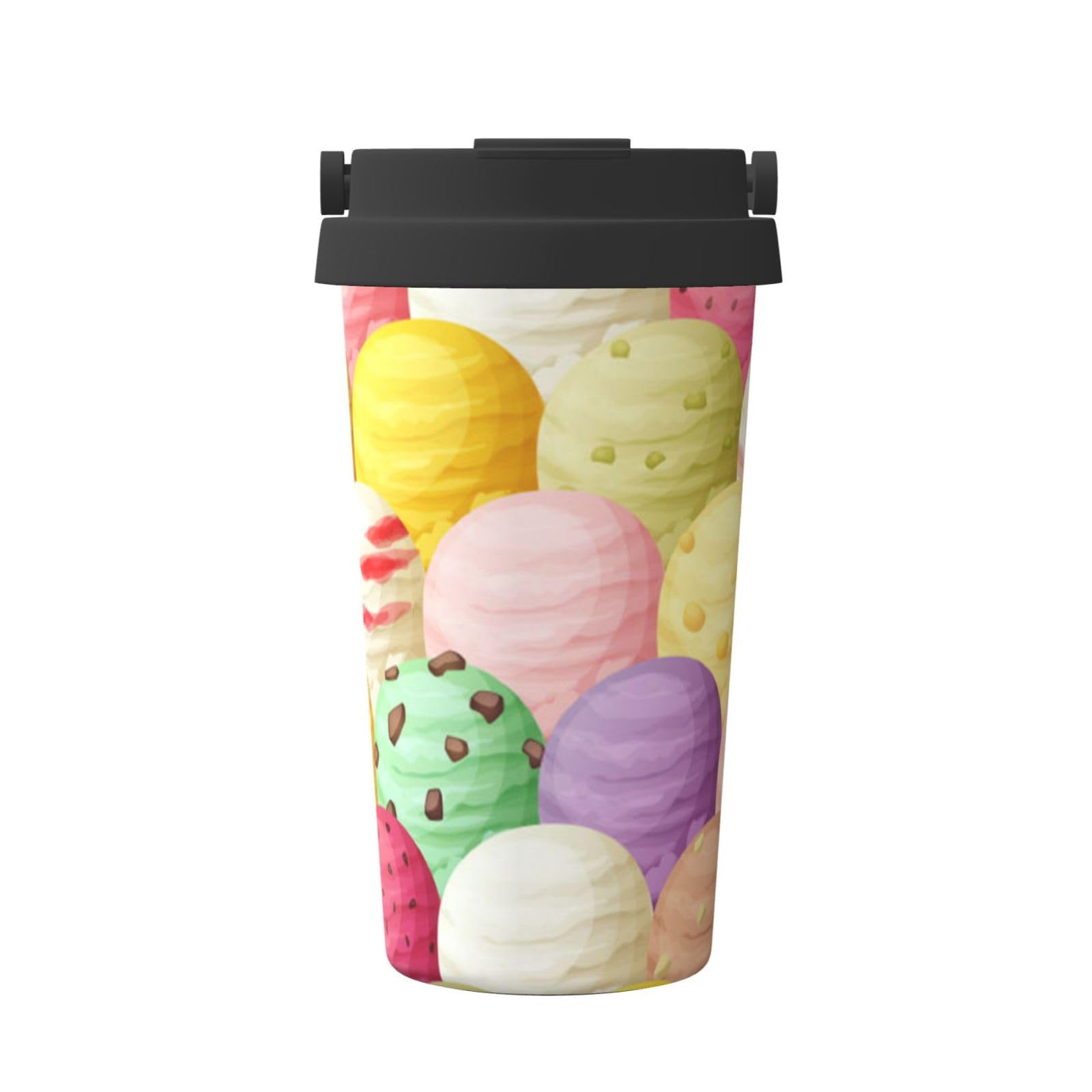 Isolierbecher mit Eiscreme-Motiv, tragbar, Auto-Trinkhalm-Becher