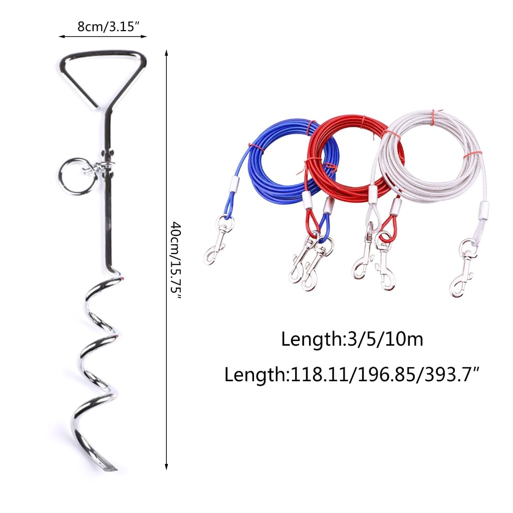 Ensemble de câble et piquet pour chiens de petite et grande taille de 2,9/5,9/10 m sans enchevêtrement pour la cour à l'extérieur
