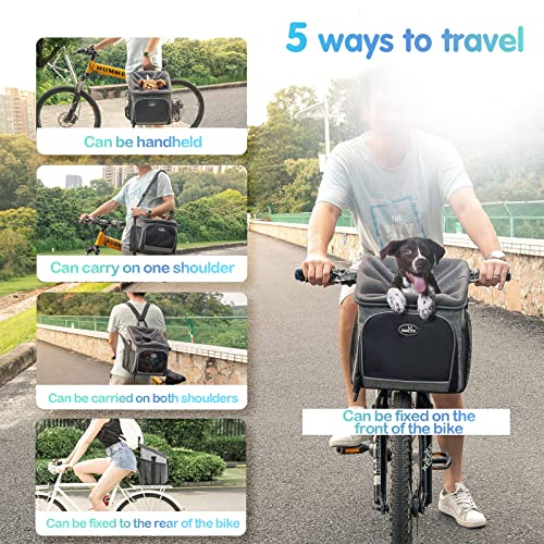 Wakytu Dog Bike Basket Carrier, Pet Bicycle Front Carrier Backpack for Bike Riding Foldable Removable, Reflective Strips… - Image 8