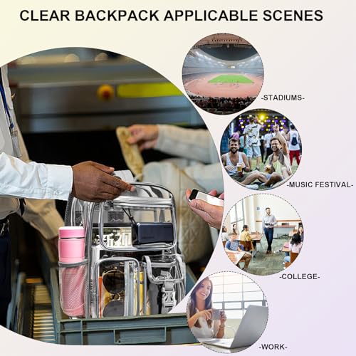 Image of gdbis Heavy Duty Clear Backpack for Stadium Events, Large Capacity Clear Bookbag Transparent Backpack with Reinforced Strap for College Work Travel Concerts Security - Grey