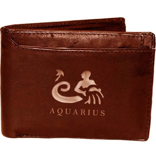 MARSHAL Aquarius Zodiac Sign Genuine Leather Bifold Wallet