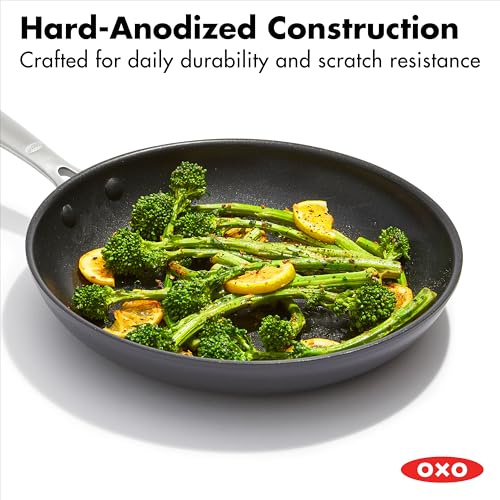 Image of OXO Enhanced, 8 inch 10 inch and 12 inch 3 Piece Frying Pan Skillet Set, Healthy Ceramic Nonstick, PFAS-Free, Stainless Steel Handle, Dishwasher Safe, Oven Safe, Black (Pack of 2)