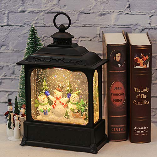 Image of Eldnacele Musical Snow Globe Lantern With Timer - Lighted USB /Battery Operated Swirling Singing Water Glittering - Snow Globes for Adults and Kids Christmas Decoration - Snowman