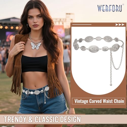 WERFORU Western Chain Belt for Women Metal Chain Belt Metal Concho belt women Boho Chain Belt2