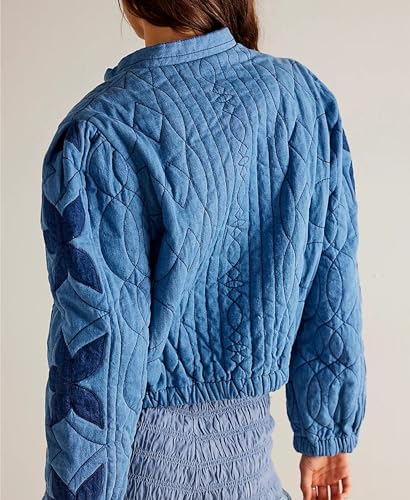 Aimiray Women's Cropped Floral Quilted Puffer Jackets 3D Printed Lightweight Button Padded Coats with Pockets3