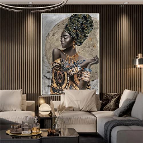 Toile femme noire africaine 50x70cm peinture abstraite sans cadre pour decoration murale salon