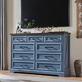 JXQTLINGMU 9 Drawers Dresser for Bedroom, Farmhouse 52'' Wide Dressers & Chests of Drawers w/Roman Column, Large Storage Dressers Organizer for Bedroom Hallway, Off White