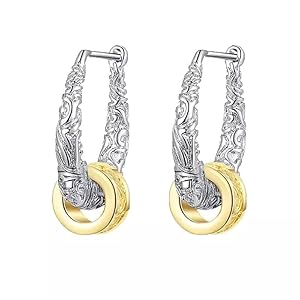 S925 Pure Sterling Silver Gold Transfer Hoops Earrings, Luxury Elegant Carved Relief