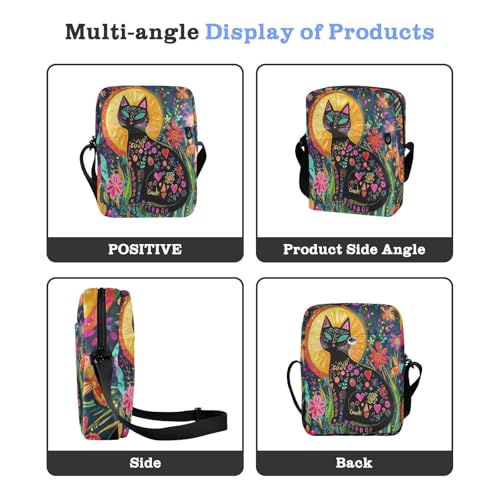 messenger bags for women mens crossbody bag small Cross Body Purses Adjustable Strap for work work - Colorful Cat Boho4