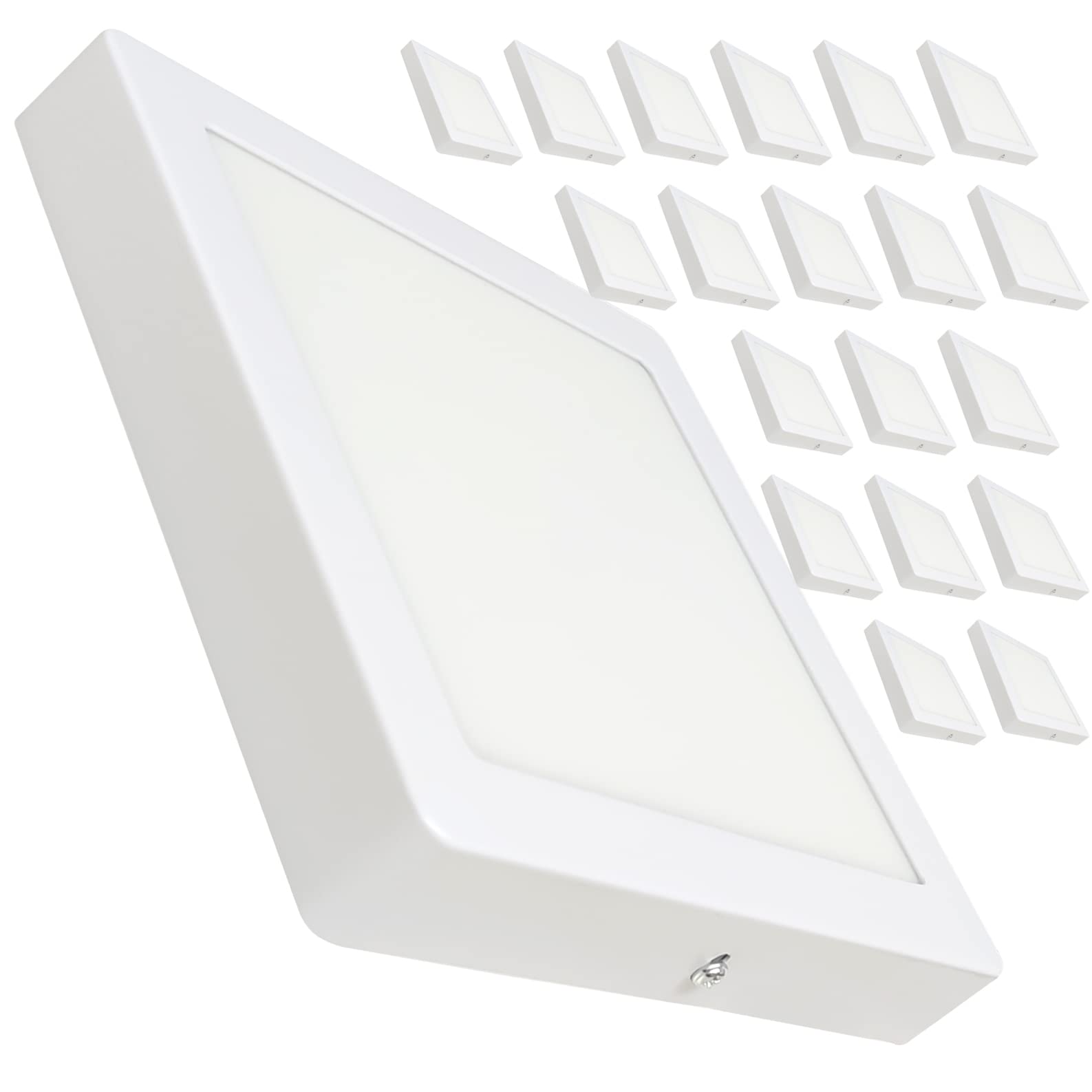 LED ATOMANT 20x Plafon LED Superficie Cuadrado 210x210mm 20W Luz Neutra | Color Blanco Neutro 4500K, 1800 Lumenes, Driver incluido