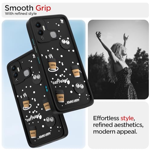 Image of Pikkme Back Cover for Infinix Hot 12 Play | 3D Bear Silicone Cute & Fun Coffee Cartoon | Full Body Protection Bumper Case (Black)
