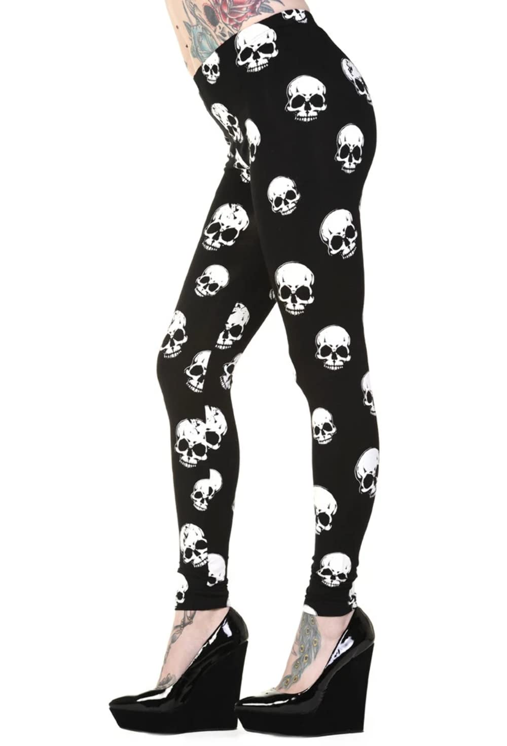 Banned Apparel White Skulls Leggings Black L