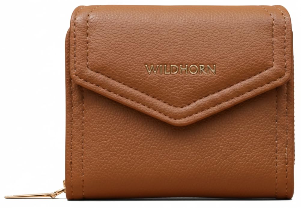 Women’s Wallet | Premium Vegan Leather Ladies Purse with Zip Coin Pocket & Snap Button | Compact Wallet with Card Slots & ID Window (Tan)-image-11