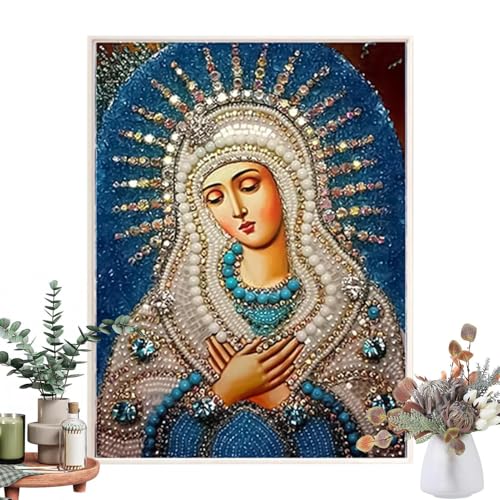 Pintura De Piedras Preciosas De Nuestra Señora – Kit De Pintura De Diamantes Con Tema Religioso | Proyecto Artístico De Bricolaje Para Adultos Y, Incluye Piedras Preciosas Y Un Lienzo,