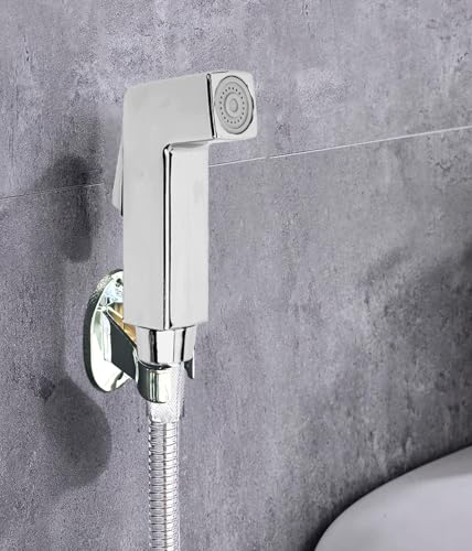 Image of HOUZA Jet Spray for Toilet with 1Meter Hose Pipe with Wall Hook, Smooth Grip and Quick to Set Up for Daily Bathroom Hygiene