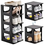 HAIXIN Shoe Organizer Rack for Small Spaces 5 Tier Plastic Vertical Narrow Shelves for Closet Black Shoe Holder, Stand for Entryway Storage Boots Organizer Stackable Cabinet