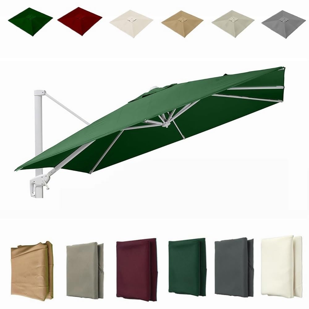 Duży prostokątny parasol tarasowy, zapasowy baldachim 300 x 300 cm – ochrona przed promieniowaniem UV, pokrowiec na taras, 8 żeber, kolor zielony, pasuje do wielu rozmiarów