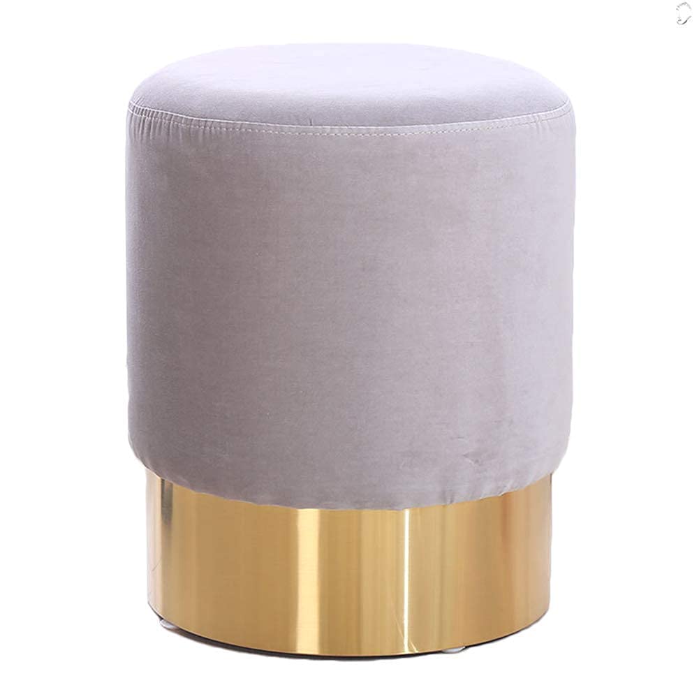 Pimex Footstool, Velvet pouf round footstool, storage pouf footrest footstool, upholstered dressing table stool for living room bedroom dressing room light gray 35x35x42cm