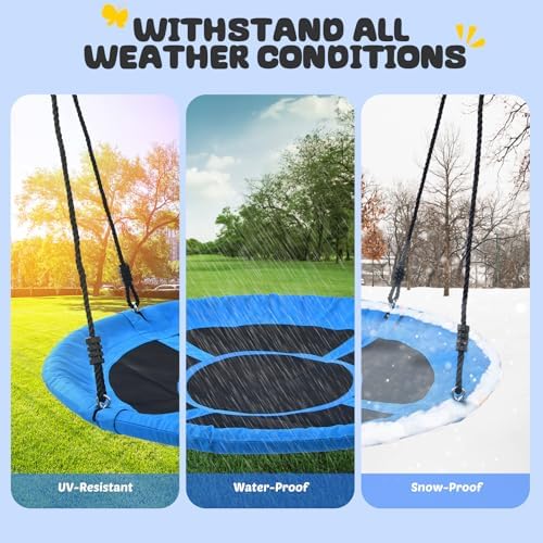 Trekassy 700lb 40 Inch Saucer Tree Swing for Kids Adults Outdoor 900D Oxford Waterproof with 2pcs Tree Hanging Straps, Steel Frame and Adjustable Ropes Blue — view 3